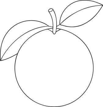 Simple outline drawing of round orange fruit with two leaves and stem minimal line art ideal for design applications vector