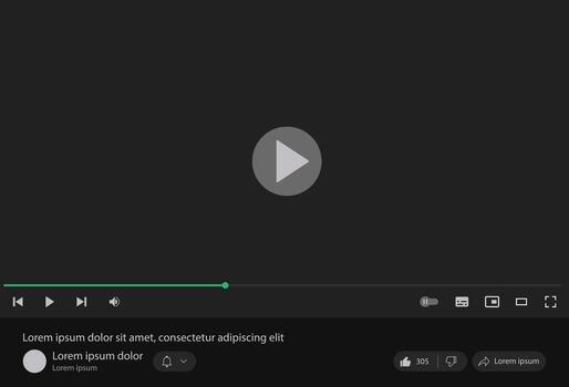Social media player screen template, mobile player. player mockup, app, ui ux. Channel interface. Social media concept. Play button icon vector