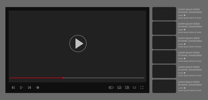 Multimedia player with play button, play window with navigation icons, streaming frame on internet, modern social media player interface template live digital stream vector