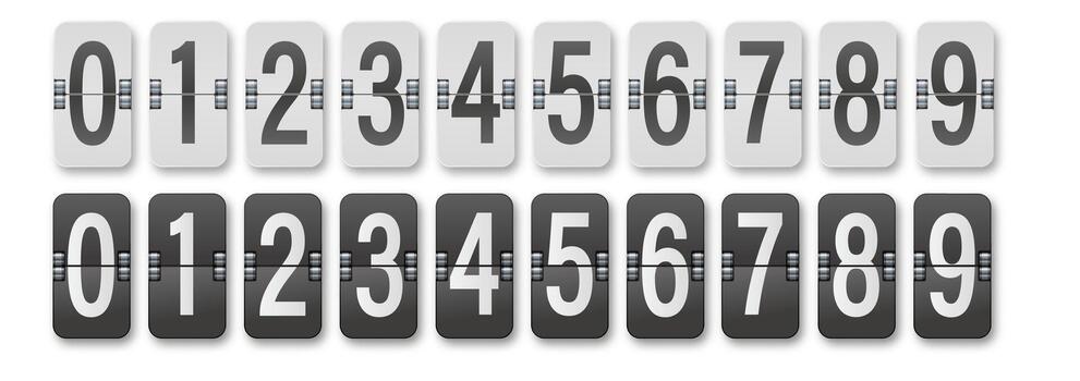 Countdown timer with different numbers isolated on background. Clock counter art design. Graphic mechanical scoreboard panel element vector
