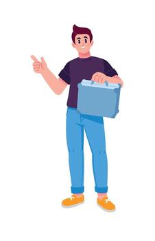 Illustration of a man with a metal briefcase. Storing things in a bank safe or a storage room. Business processes. Suitable for creating characters, infographics, and design projects. vector