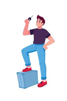 Illustration of a man with a key and a briefcase. Buying real estate or storing things in a bank safe. Business processes. Suitable for creating characters, infographics, and design projects. vector