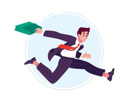 A man in a suit with a briefcase runs towards the target. Launching projects. Speed and mobility. The image of an office worker running to work vector