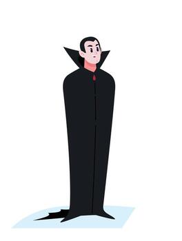 The guy in the Dracula costume. An image for halloween and parties. An animator in the guise of a vampire hero. Illustration for design projects, website and printing, mockup and banner design. vector