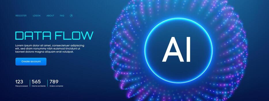 Abstract AI Data Background with Tech Pattern and Digital Line Network Flow. Futuristic 3D Design for Business Concept or Big Data Analytics. Neural Geometric System with Cyber Speed Global. vector