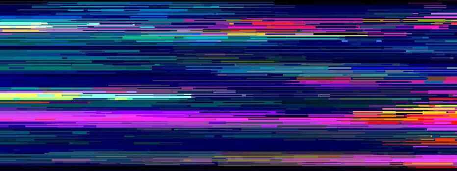 Glitch pixel background with cyberpunk screen effects and digital noise patterns. Retro VHS static overlay and neon error lines for gamer designs. Futuristic 80s retrowave aesthetic vaporwave. vector