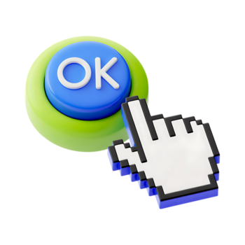 Digital ok button clicks with pixelated mouse pointer isolated on transparent background png