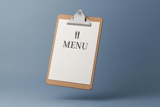 Minimalist 3D Menu Mockup with Floating Blank Clipboard and Soft Shadows photo