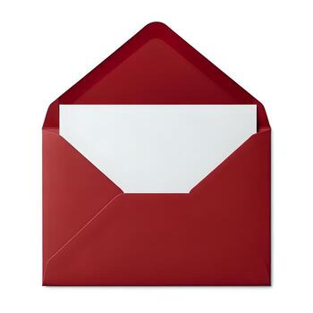 Open red envelope revealing a blank white card symbolizing anticipation and communication photo
