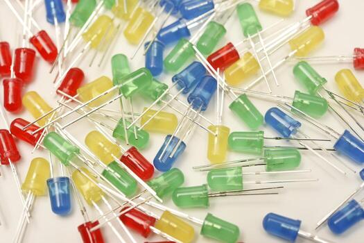 A set of multicolored LED electronic elements in bags. photo