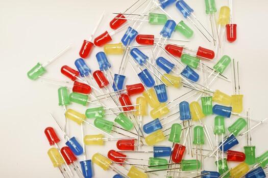 Electronic components consisting of multicolored LEDs in bags. photo