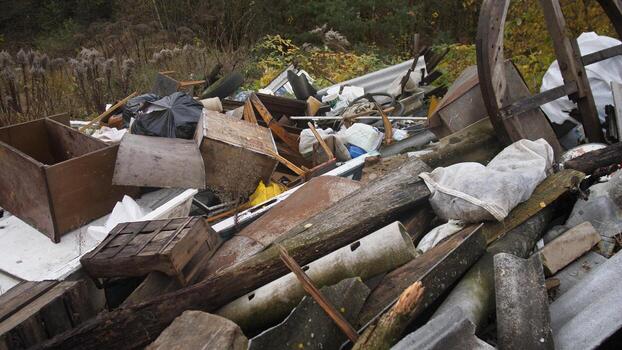 lawless and overgrown open field area, disorganized and cluttered wilderness with no clear boundaries or order, untamed and disorderly open space characterized by overgrowth and lack photo