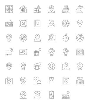 40 64x64 Thin Line Icons optimized for Location Display Perfect display vector
