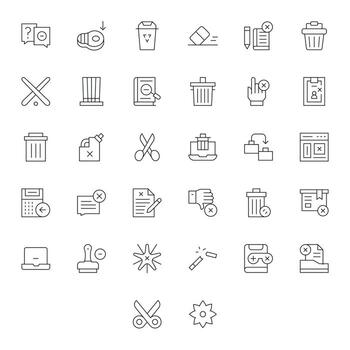 32 Thin Line Icons for Delete in crisp 64x64 Pixel Optimized resolution vector