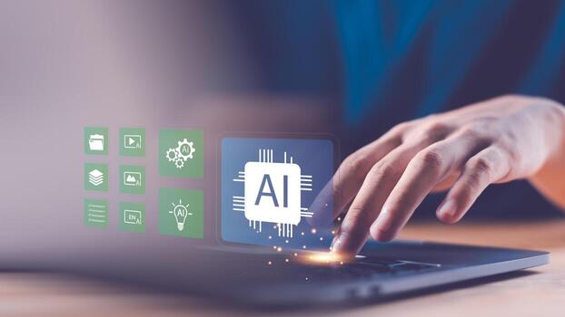 concepto ilustra artificial inteligencia integración con digital plataformas, exhibiendo avanzado automatización, datos gestión, y interactivo sistemas para mas inteligente negocio y tecnología soluciones foto