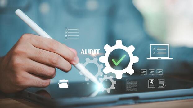 Concept of digital checklist and audit management, representing efficiency, quality control, decision-making, and smart workflow for business productivity and successful data process. photo