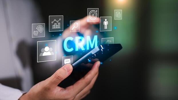 Concept of business digitalization and customer experience management symbolizing innovation, data-driven marketing, automation, and smart communication for strategic success and client retention. photo