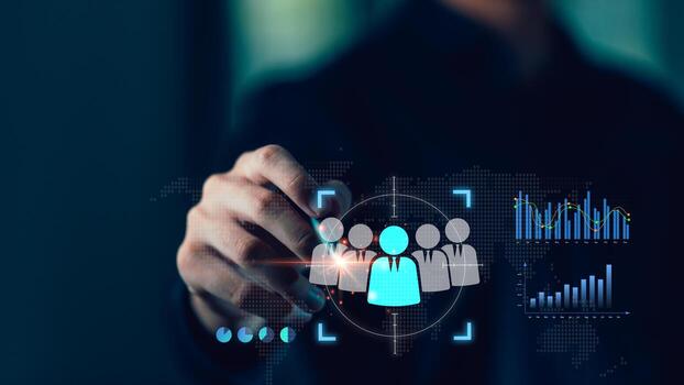 Concept of precision targeting, customer insight, and data-driven marketing. Symbol of digital transformation, business intelligence, and strategic customer segmentation for marketing success. photo