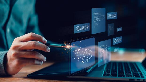 Highlighting digital transformation through AI-driven processes, this concept emphasizes the future of smart technology, data innovation, and intelligent automation across global industries. photo