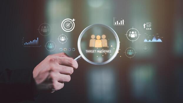 Concept of target audience, data-driven marketing, and customer insight analysis. Symbol of business strategy, digital transformation, and precision targeting for effective marketing campaigns. photo