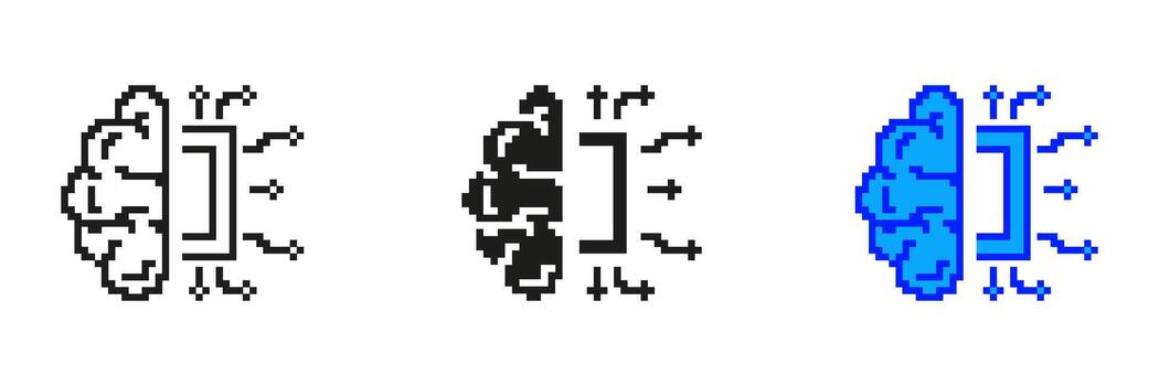 pixelado cerebro con circuitos icono colocar. artificial inteligencia y neural red símbolo. ai tecnología con circuito elementos diseño. aislado ilustración vector