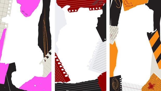 craft jagged rough, zigzag banner set template for social networks and stories. Grunge ragged Torn Paper backdrop vector