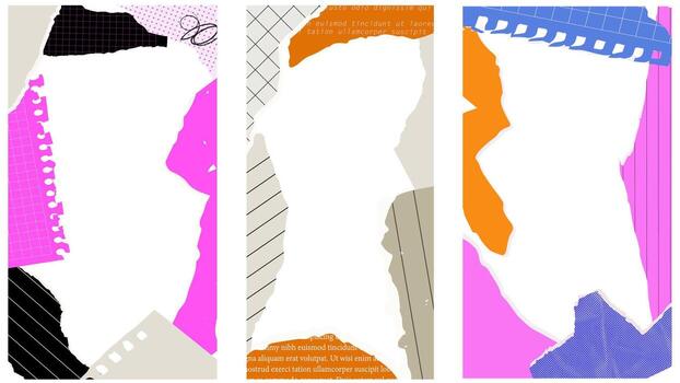 craft jagged rough zigzag banner set template for social networks and stories. Grunge ragged Torn Paper backdrop vector