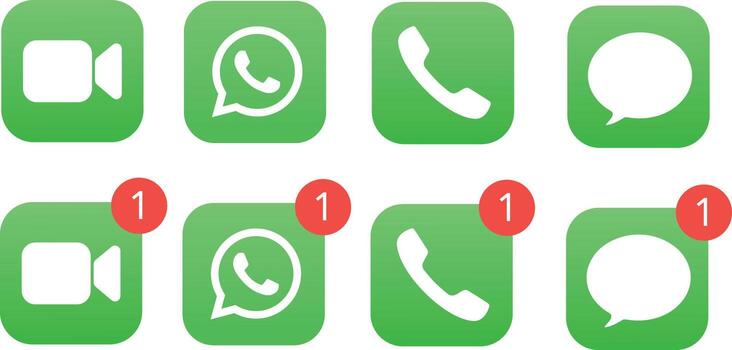 teléfono, mensajes, facetime aplicación íconos con notificación insignias conjunto de ios interfaz elementos. vector