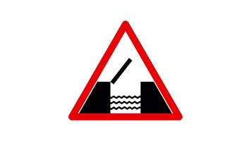 klaffbro varning tecken animation. ett animerad slinga med alfa kanal på transparent bakgrund. den funktioner en dynamisk väg varning tecken skildrar en klaffbro. video