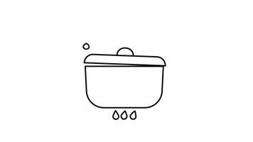 Animated Boiling Pot with Steam and Fire. This is a looping animation with an alpha channel on a transparent background. A boiling pot with a lid that slightly jumps due to the bubbling liquid inside. video