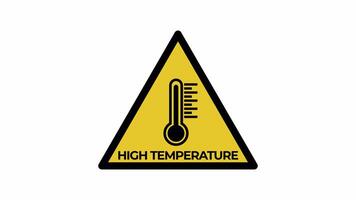 animerad hög temperatur varning tecken med termometer och pulserande text. detta looped animering är med alfa kanal på transparent bakgrund. video