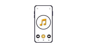 Music Player Animation on Smartphone Screen. This animation is with an alpha channel on a transparent background. The note animation is seamless and looped, creating a continuous playback effect. video