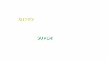 dynamisk faller super text animation. sömlös looping animering med ett alfa kanal på en transparent bakgrund.den ord super dynamiskt faller från de topp av de skärm. video