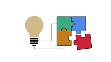 ausência de enigma peça animação. luz voltas fora sem conexão. isto em loop animação com alfa canal em transparente fundo ilustra a importância do cada elemento dentro uma conectado sistema video