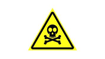 Toxic Hazard Skull Warning Sign Loop Animation with alpha channel on transparent background, showcasing a hazardous warning sign with a black skull and crossbones inside a yellow triangle. video