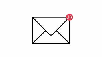 animerad inkommande e-postmeddelanden underrättelse ikon med ett alfa kanal på en transparent bakgrund. den funktioner en statisk kuvert ikon med ett ökande siffra av inkommande e-postmeddelanden. video