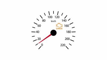 kolla upp motor varning på hastighetsmätare instrumentbräda animation. looped animering med alfa kanal på transparent bakgrund. video