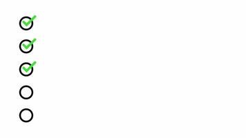 animado caixa de seleção com verde Carraça aparecendo dentro círculos e quadrados a alfa canal em uma transparente fundo. uma verde Verifica marca placa suavemente aparecendo dentro circular e quadrado caixas de seleção. video