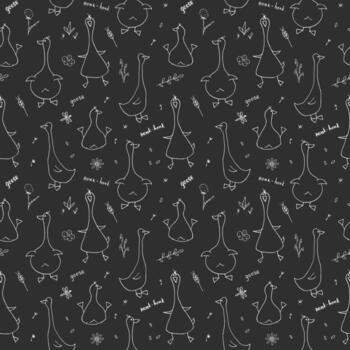 Seamless pattern with goose on a black background vector