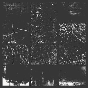 Set of different grunge textures, isolated on black background. Abstract traced backgrounds for design. vector