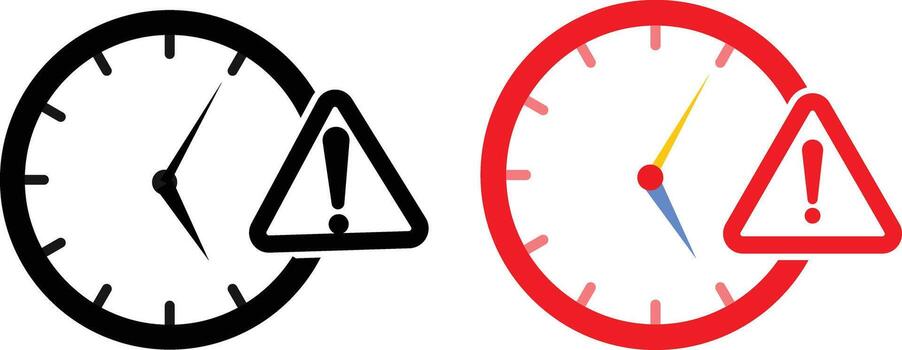 Late icon. warning triangle icon symbolizing delay alert icons. clock with exclamation vector