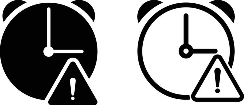 Late icon. warning triangle icon symbolizing delay alert icons. clock with exclamation. vector