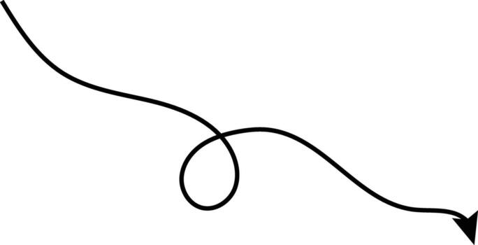 curvo mano dibujado flechas bosquejo curvo rayado flechas diseño. zigzag flecha rayas diseño con punteado línea vector