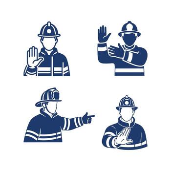 Firefighter hand signals for communication and coordination during emergency situations icons set Illustration. vector