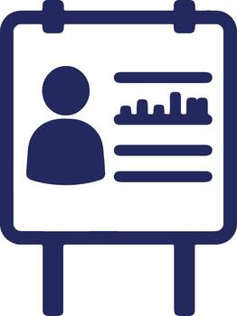 Clean illustration of a visual presentation board, combining a generic user silhouette with a bar graph, perfect for depicting business, training, or data analysis concepts vector