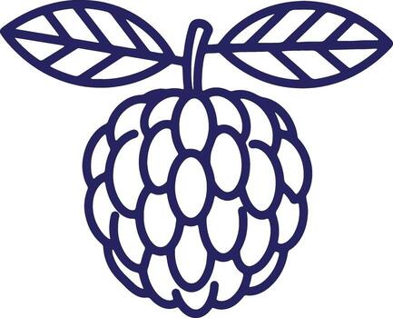 Minimalist custard apple icon with leaves, rendered in a simple indigo line art style for a clean graphic design element vector