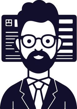 Portrait of a Man with Beard, Glasses, Suit and Information Window Graphic Illustration vector