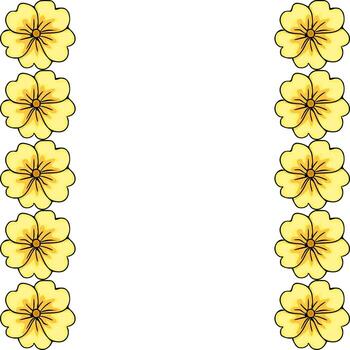 A charming illustration featuring a vertical border of stylized yellow primrose flowers with dark outlines and subtle shading, creating a delightful floral accent. vector