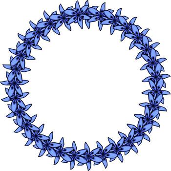 A delicate wreath composed of repeating stylized blue scilla flowers with black centers, creating an elegant circular frame. vector