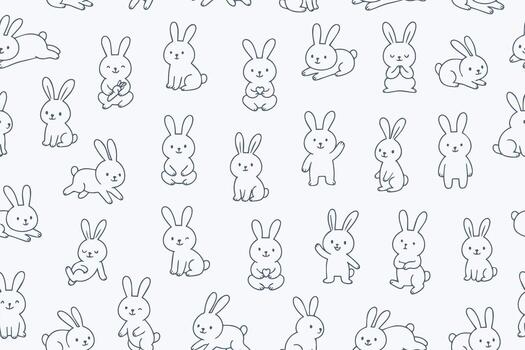 seamless pattern with bunnies in different poses. Flat style repeated background. illustration vector